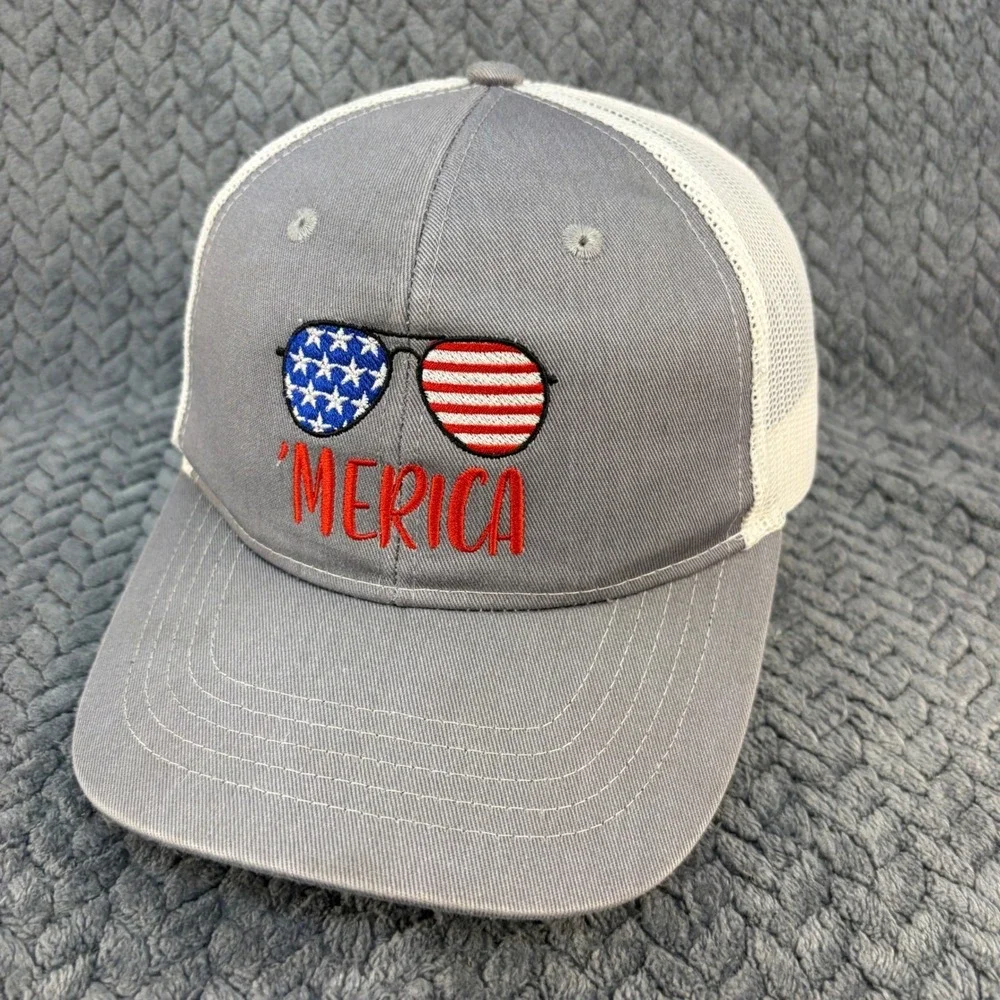Southern Bay Co Youth Merica Trucker Hat Gray White Mesh Snapback Patriotic Cap